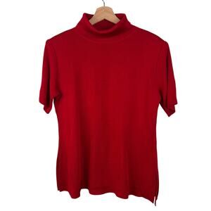 Exclusively Misook Womens Medium Red Short Sleeve Turtleneck Blouse Classic